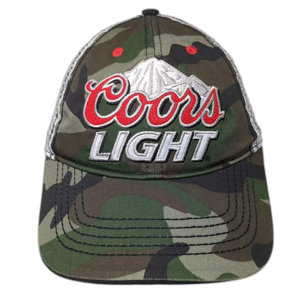 Infinity Headwear Coors Light Trucker Hat Green White Camo Mesh OS Snapback